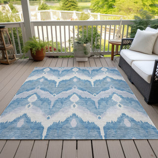 Piper Looms Chantille Ikat ACN743 Denim Machine Washable Area Rug Outdoor Lifestyle Image Feature