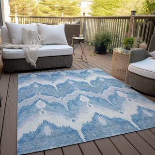 Piper Looms Chantille Ikat ACN743 Denim Machine Washable Area Rug Outdoor Lifestyle Image Feature