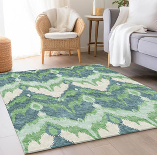 Piper Looms Chantille Ikat ACN743 Green Machine Washable Area Rug Lifestyle Image Feature