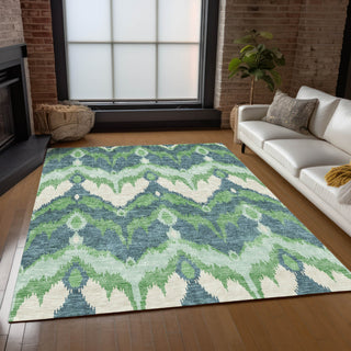Piper Looms Chantille Ikat ACN743 Green Machine Washable Area Rug Lifestyle Image Feature