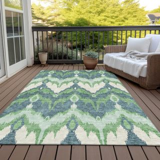 Piper Looms Chantille Ikat ACN743 Green Machine Washable Area Rug Outdoor Lifestyle Image Feature