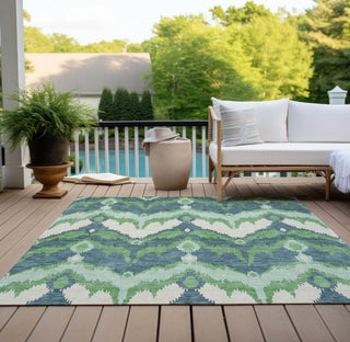 Piper Looms Chantille Ikat ACN743 Green Machine Washable Area Rug Outdoor Lifestyle Image Feature