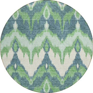 Piper Looms Chantille Ikat ACN743 Green Machine Washable Area Rug Round Main Image