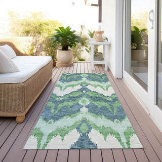 Piper Looms Chantille Ikat ACN743 Green Machine Washable Area Rug Runner Outdoor Lifestyle Image Feature