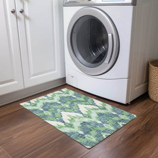 Piper Looms Chantille Ikat ACN743 Green Machine Washable Area Rug Scatter Lifestyle Image Feature