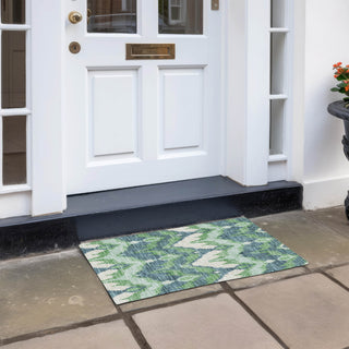 Piper Looms Chantille Ikat ACN743 Green Machine Washable Area Rug Scatter Outdoor Lifestyle Image Feature