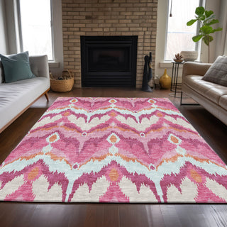 Piper Looms Chantille Ikat ACN743 Pink Machine Washable Area Rug Lifestyle Image Feature