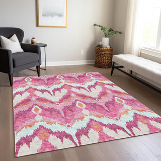 Piper Looms Chantille Ikat ACN743 Pink Machine Washable Area Rug Lifestyle Image Feature