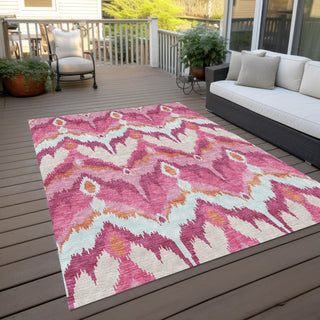 Piper Looms Chantille Ikat ACN743 Pink Machine Washable Area Rug Outdoor Lifestyle Image Feature
