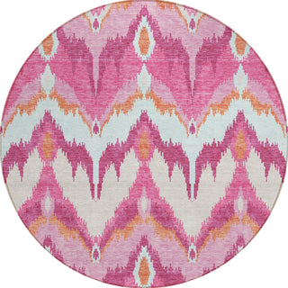 Piper Looms Chantille Ikat ACN743 Pink Machine Washable Area Rug Round Main Image