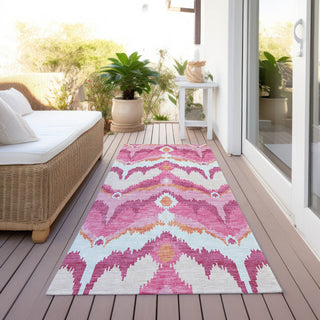 Piper Looms Chantille Ikat ACN743 Pink Machine Washable Area Rug Runner Outdoor Lifestyle Image Feature