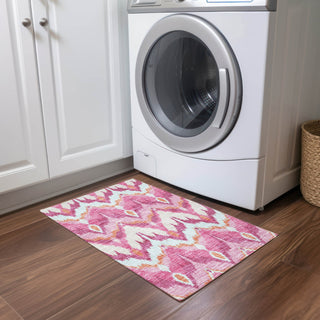 Piper Looms Chantille Ikat ACN743 Pink Machine Washable Area Rug Scatter Lifestyle Image Feature