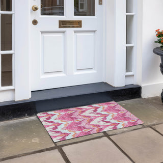 Piper Looms Chantille Ikat ACN743 Pink Machine Washable Area Rug Scatter Outdoor Lifestyle Image Feature