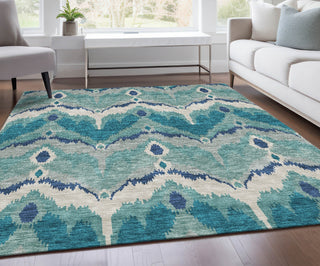 Piper Looms Chantille Ikat ACN743 Teal Machine Washable Area Rug Lifestyle Image Feature