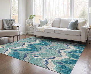 Piper Looms Chantille Ikat ACN743 Teal Machine Washable Area Rug Lifestyle Image Feature