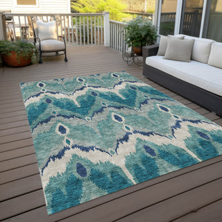 Piper Looms Chantille Ikat ACN743 Teal Machine Washable Area Rug Outdoor Lifestyle Image Feature