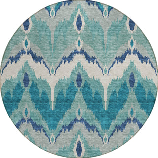 Piper Looms Chantille Ikat ACN743 Teal Machine Washable Area Rug Round Main Image