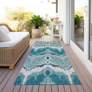 Piper Looms Chantille Ikat ACN743 Teal Machine Washable Area Rug Runner Outdoor Lifestyle Image Feature
