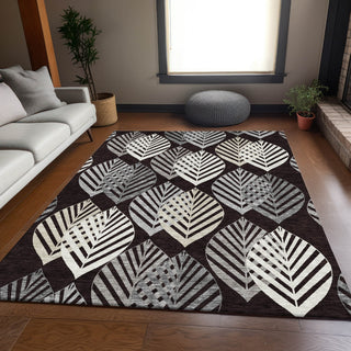 Piper Looms Chantille Floral ACN744 Black Machine Washable Area Rug Lifestyle Image Feature