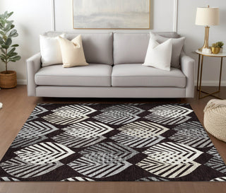Piper Looms Chantille Floral ACN744 Black Machine Washable Area Rug Lifestyle Image Feature