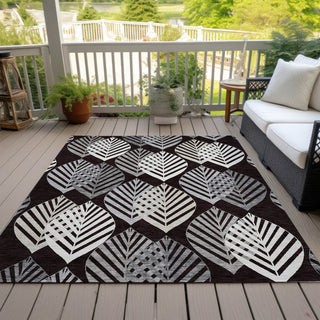 Piper Looms Chantille Floral ACN744 Black Machine Washable Area Rug Outdoor Lifestyle Image Feature