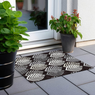 Piper Looms Chantille Floral ACN744 Black Machine Washable Area Rug Scatter Outdoor Lifestyle Image Feature