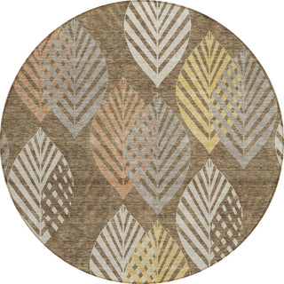 Piper Looms Chantille Floral ACN744 Chocolate Machine Washable Area Rug Round Main Image