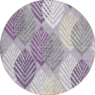 Piper Looms Chantille Floral ACN744 Purple Machine Washable Area Rug Round Main Image
