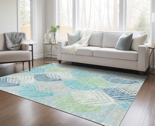Piper Looms Chantille Floral ACN744 Teal Machine Washable Area Rug Lifestyle Image Feature