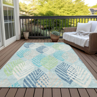 Piper Looms Chantille Floral ACN744 Teal Machine Washable Area Rug Outdoor Lifestyle Image Feature