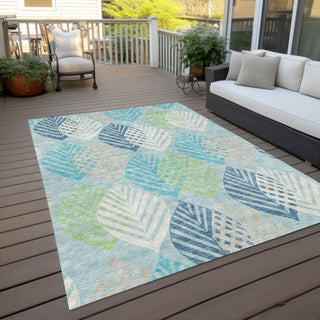 Piper Looms Chantille Floral ACN744 Teal Machine Washable Area Rug Outdoor Lifestyle Image Feature