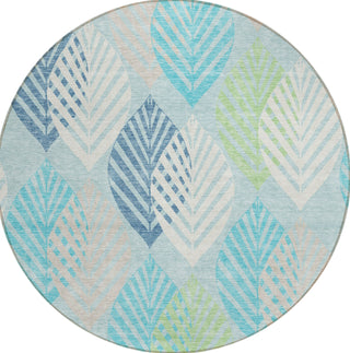 Piper Looms Chantille Floral ACN744 Teal Machine Washable Area Rug Round Main Image