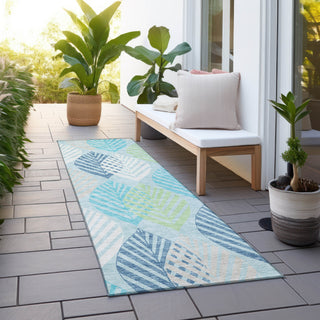 Piper Looms Chantille Floral ACN744 Teal Machine Washable Area Rug Runner Outdoor Lifestyle Image Feature
