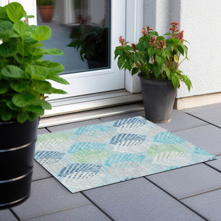 Piper Looms Chantille Floral ACN744 Teal Machine Washable Area Rug Scatter Outdoor Lifestyle Image Feature