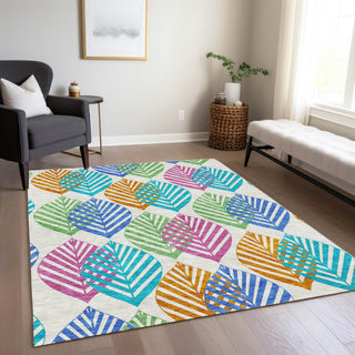 Piper Looms Chantille Floral ACN744 White Machine Washable Area Rug Lifestyle Image Feature