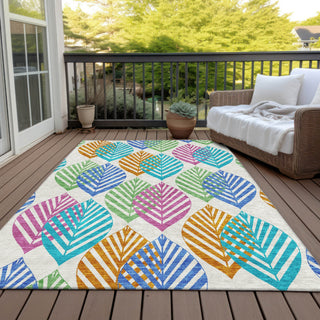 Piper Looms Chantille Floral ACN744 White Machine Washable Area Rug Outdoor Lifestyle Image Feature