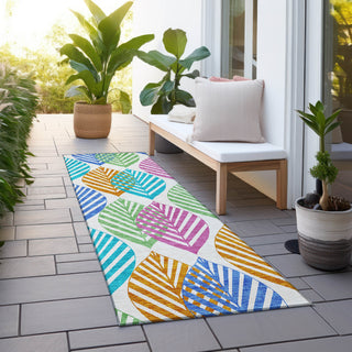 Piper Looms Chantille Floral ACN744 White Machine Washable Area Rug Runner Outdoor Lifestyle Image Feature