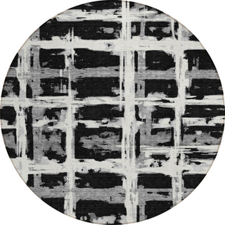 Piper Looms Chantille Stripes ACN745 Black Machine Washable Area Rug Round Main Image