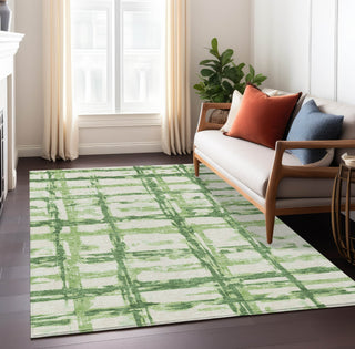 Piper Looms Chantille Stripes ACN745 Green Machine Washable Area Rug Lifestyle Image Feature