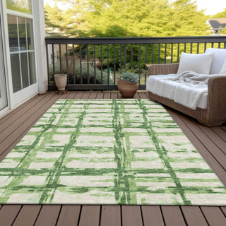 Piper Looms Chantille Stripes ACN745 Green Machine Washable Area Rug Outdoor Lifestyle Image Feature