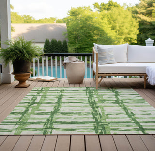 Piper Looms Chantille Stripes ACN745 Green Machine Washable Area Rug Outdoor Lifestyle Image Feature