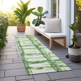 Piper Looms Chantille Stripes ACN745 Green Machine Washable Area Rug Runner Outdoor Lifestyle Image Feature