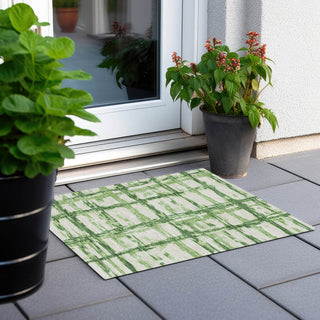 Piper Looms Chantille Stripes ACN745 Green Machine Washable Area Rug Scatter Outdoor Lifestyle Image Feature