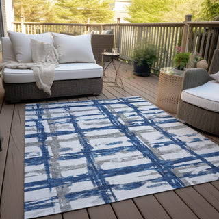Piper Looms Chantille Stripes ACN745 Navy Machine Washable Area Rug Outdoor Lifestyle Image Feature