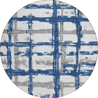 Piper Looms Chantille Stripes ACN745 Navy Machine Washable Area Rug Round Main Image