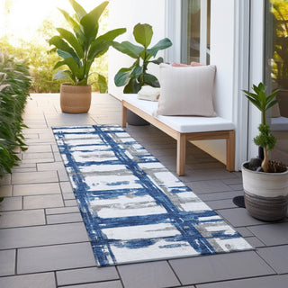 Piper Looms Chantille Stripes ACN745 Navy Machine Washable Area Rug Runner Outdoor Lifestyle Image Feature