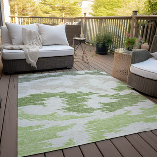 Piper Looms Chantille Abstract ACN746 Green Machine Washable Area Rug Outdoor Lifestyle Image Feature