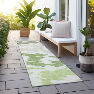 Piper Looms Chantille Abstract ACN746 Green Machine Washable Area Rug Runner Outdoor Lifestyle Image Feature