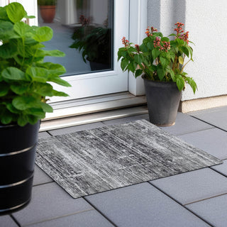 Piper Looms Chantille Modern ACN747 Black Machine Washable Area Rug Scatter Outdoor Lifestyle Image Feature
