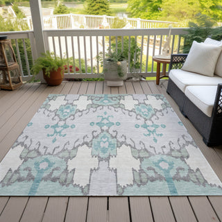 Piper Looms Chantille Ikat ACN748 Mint Machine Washable Area Rug Outdoor Lifestyle Image Feature